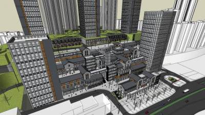 中式办公楼住宅综合楼SU模型下载_sketchup草图大师SKP模型