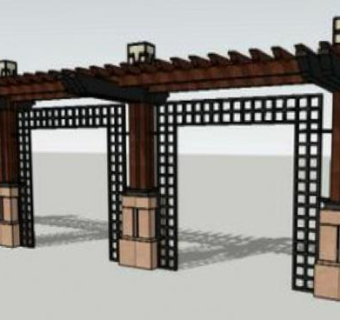 中式风格廊架SU模型下载_sketchup草图大师SKP模型