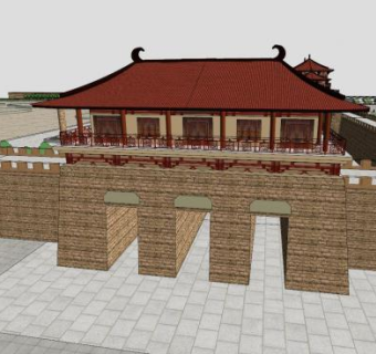 仿古城门城楼门SU模型下载_sketchup草图大师SKP模型