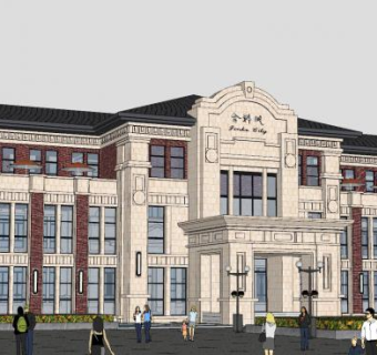 民国风格商业会所建筑SU模型下载_sketchup草图大师SKP模型