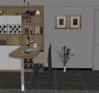 实木吧台柜子SU模型下载_sketchup草图大师SKP模型
