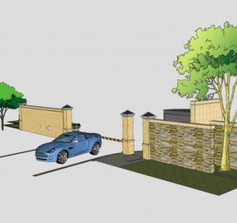 别墅入口岗亭和logo景墙设计SU模型