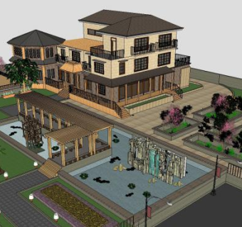 韩风别墅庭院SU模型