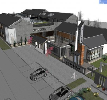 中式商业街建筑SU模型