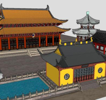 精致寺庙明清庙宇SU模型下载_sketchup草图大师SKP模型