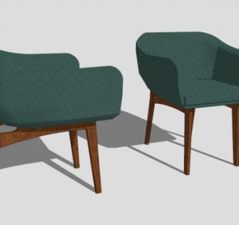 绿色扶手椅木质单人沙发SU模型下载_sketchup草图大师SKP模型