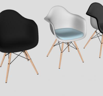 黑白单人沙发塑料扶手椅SU模型下载_sketchup草图大师SKP模型