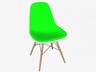 绿色塑料边椅单人沙发软垫SU模型下载_sketchup草图大师SKP模型