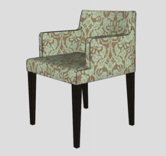 绿色花纹单人沙发扶手椅SU模型下载_sketchup草图大师SKP模型