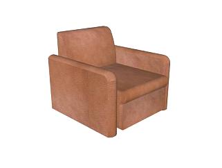 棕色长方形单人沙发扶手椅SU模型下载_sketchup草图...
