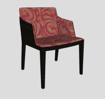 红色花纹扶手椅单人沙发SU模型下载_sketchup草图大师SKP模型