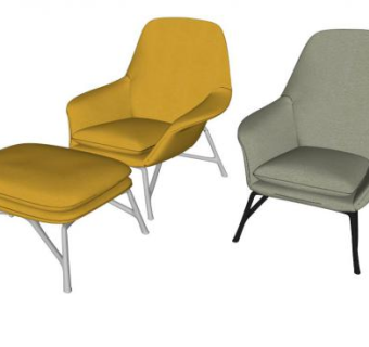 黄色单人沙发扶手椅SU模型下载_sketchup草图大师SKP模型