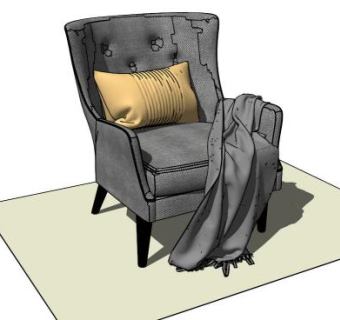 灰色单人沙发软垫扶手椅SU模型下载_sketchup草图大师SKP模型