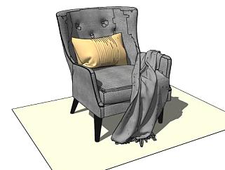 灰色单人沙发软垫扶手椅SU模型下载_sketchup草图大师SKP模型