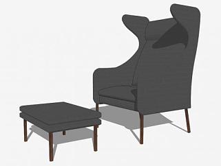 灰色扶手椅单人沙发SU模型下载_sketchup草图大师SKP模型