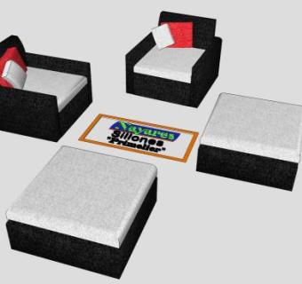 黑白单人沙发扶手椅SU模型下载_sketchup草图大师SKP模型