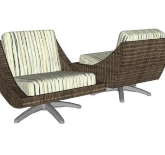 棕色单人沙发旋转式长椅SU模型下载_sketchup草图大师SKP模型