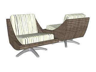 棕色单人沙发旋转式长椅SU模型下载_sketchup草图大师SKP模型