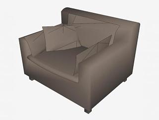 棕色单人沙发扶手椅SU模型下载_sketchup草图大师SKP模型