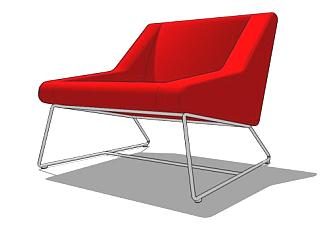 红色单人沙发豪华小安乐椅SU模型下载_sketchup草图大师SKP模型