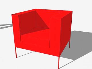 宜家风红色单人沙发扶手椅SU模型下载_sketchup草图大师SKP模型