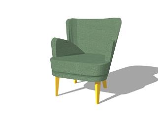 单人绿色沙发躺椅扶手椅SU模型下载_sketchup草图大师SKP模型