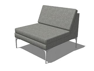 灰色单人沙发软式座椅SU模型下载_sketchup草图大师SKP模型