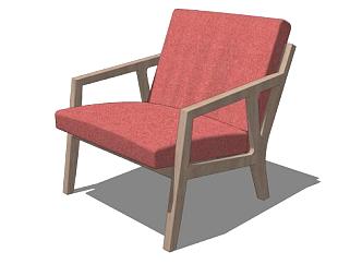 红色单人沙发奥瑞躺椅SU模型下载_sketchup草图大师SKP模型