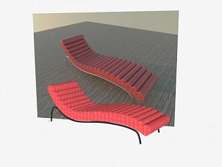 红色休闲躺沙发长凳长椅SU模型下载_sketchup草图大师SKP模型