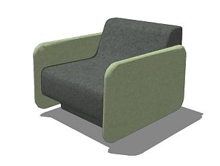 绿色单人沙发校园弹力躺椅SU模型下载_sketchup草图大师SKP模型