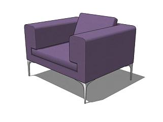 紫色沙发软座单沙发SU模型下载_sketchup草图大师SKP模型