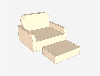 黄色布艺沙发带腿座单人座席沙发SU模型下载_sketchup草图大师SKP模型