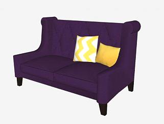 紫色双人沙发律师沙发SU模型下载_sketchup草图大师SKP模型