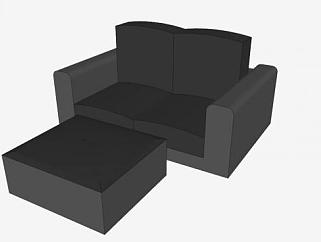 黑色皮革与奥斯曼双人小沙发SU模型下载_sketchup草图大师SKP模型