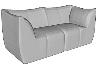 灰色设计师双人沙发SU模型下载_sketchup草图大师SKP模型