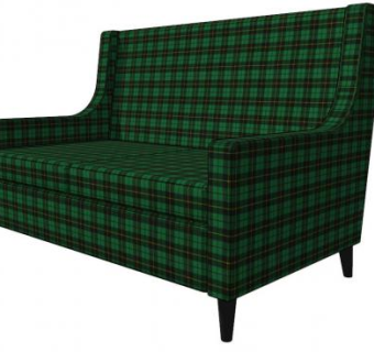 绿色格子布艺沙发双人沙发SU模型下载_sketchup草图大师SKP模型