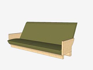 实木沙发双人沙发绿色坐垫沙发SU模型下载_sketchup草图大师SKP模型