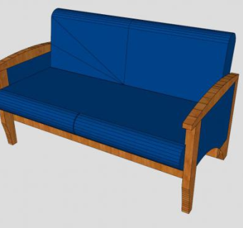 实木沙发蓝色康芒斯双人沙发SU模型下载_sketchup草图大师SKP模型