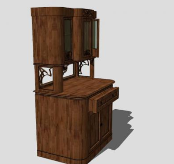 棕色古典风电视柜SU模型下载_sketchup草图大师SKP模型