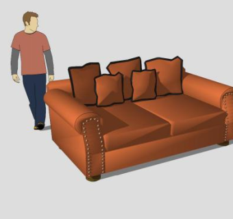 西方橘色沙发双人沙发SU模型下载_sketchup草图大师SKP模型