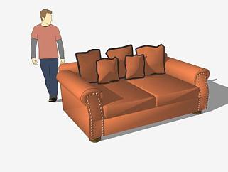 西方橘色沙发双人沙发SU模型下载_sketchup草图大师SKP模型
