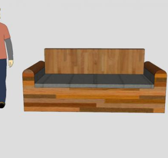 实木沙发木质双人沙发SU模型下载_sketchup草图大师SKP模型