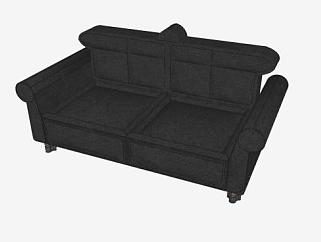 美式沙发黑色经典双人沙发SU模型下载_sketchup草图大师SKP模型