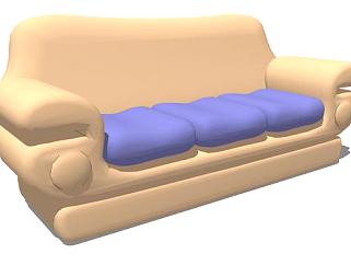 金色沙发欧式三人座椅SU模型下载_sketchup草图大师SKP模型