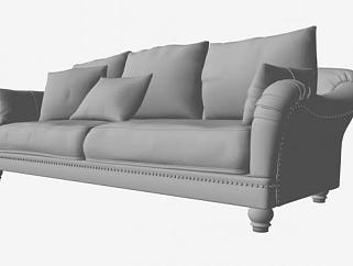 欧式沙发白色三人座椅SU模型下载_sketchup草图大师SKP模型