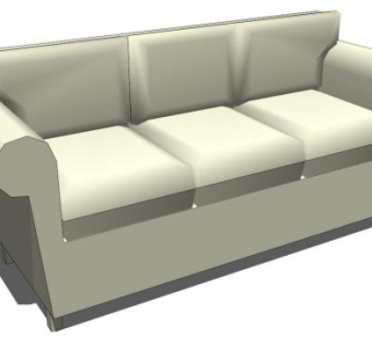 现代沙发圆形扶手座椅米白色三人沙发SU模型下载_sketchup草图大师SKP模型