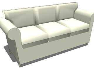 现代沙发圆形扶手座椅米白色三人沙发SU模型下载_...