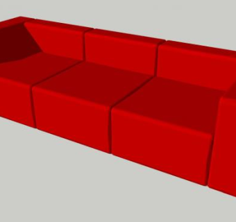 真皮沙发低背红色三人沙发SU模型下载_sketchup草图大师SKP模型