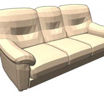 真皮沙发米黄色三人沙发SU模型下载_sketchup草图大师SKP模型