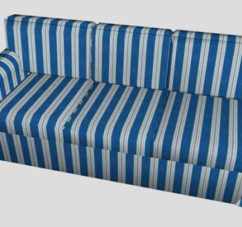 休闲沙发爱克托蓝白条纹三人沙发SU模型下载_sketchup草图大师SKP模型